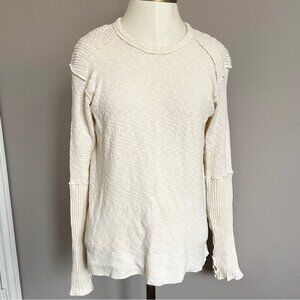 Pete Collection Ivory Slubbed Cotton Long Sleeve Knit Top - M 🇺🇸